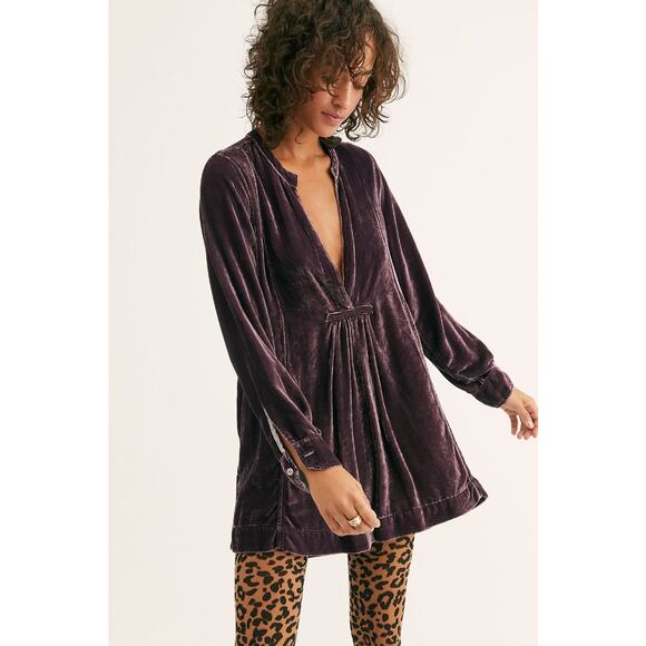 Free People x CP Shades JACEY Velvet Tunic Mini Dress Wine Purple M NWOT $268 - Picture 1 of 7